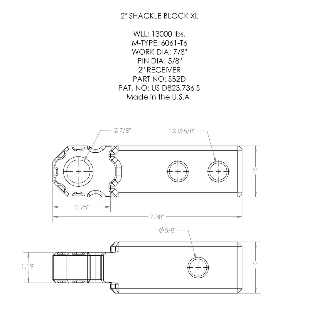 Agency 6 Shackle Block 2" Assembly - Blue