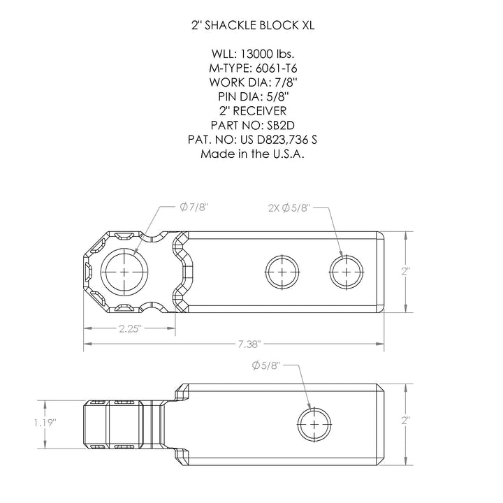 Agency 6 Shackle Block 2" Assembly - Blue