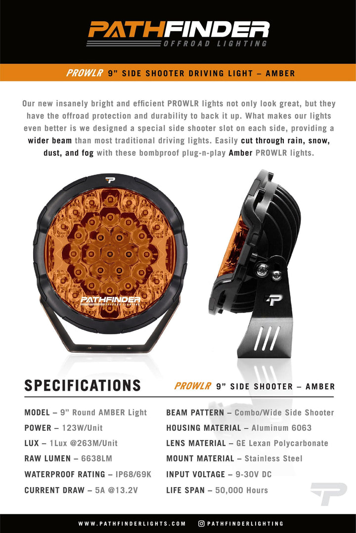 Pathfinder PROWLR 9" LED Driving Light [TRUE AMBER]
